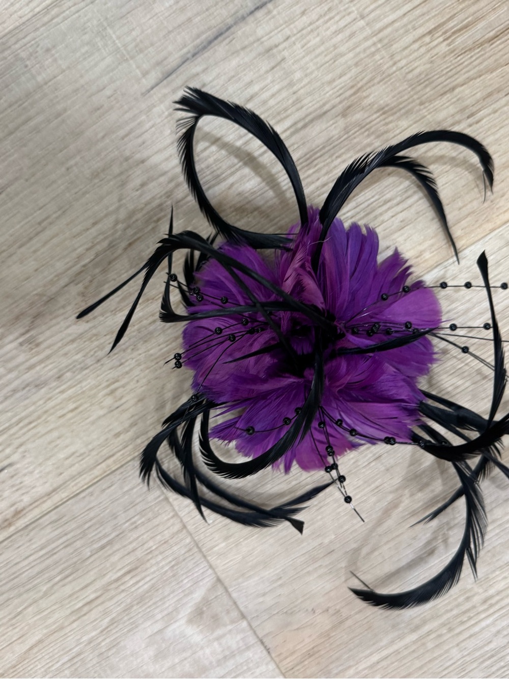 Purple and Black Feather Hair Fascinator - Women Accessories